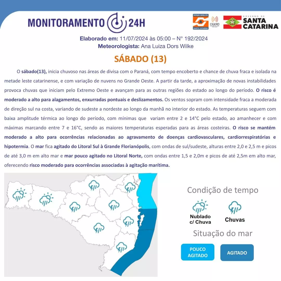 Defesa civil alerta: frio se mantém intenso em SC nos próximos dias