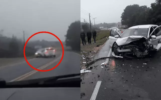 Vídeo mostra carro em zigue-zague e colisão na SC-415 vai acertar o outro COM ESSA