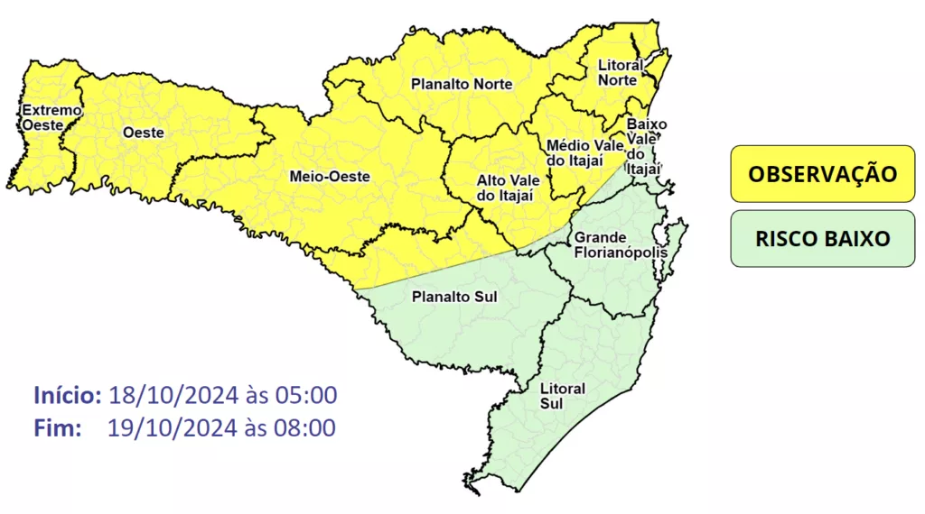 Defesa Civil emite alerta de temporais em Santa Catarina 