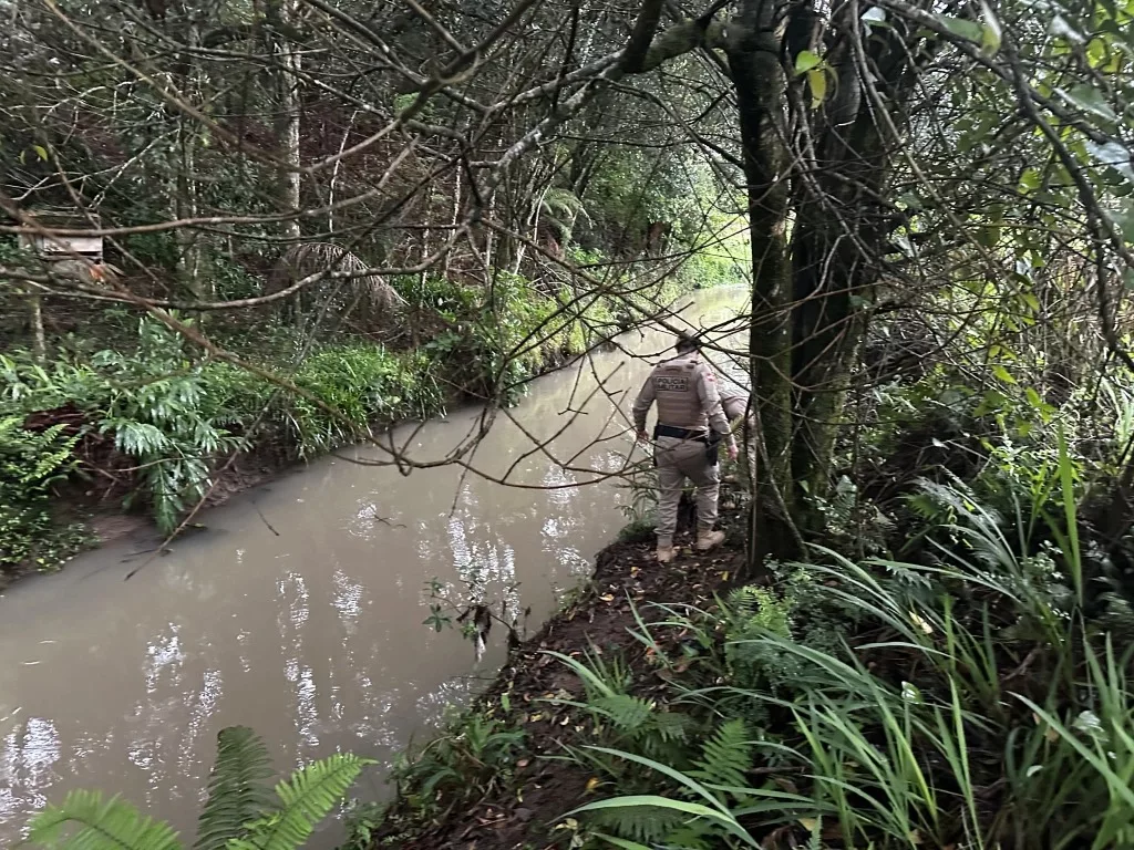 Criminoso é encontrado escondido em riacho após assalto em comércio em SC