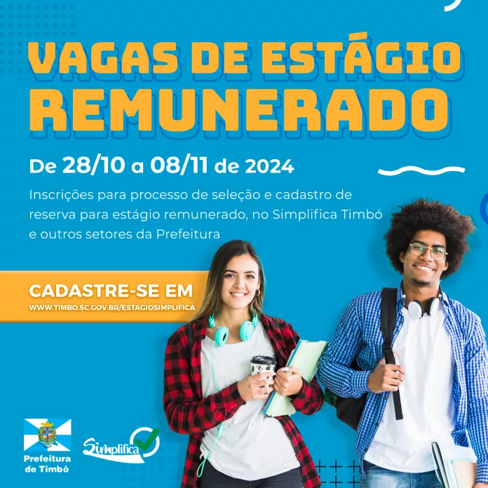 Prefeitura de Timbó abre inscrições para vagas de estágio remunerado